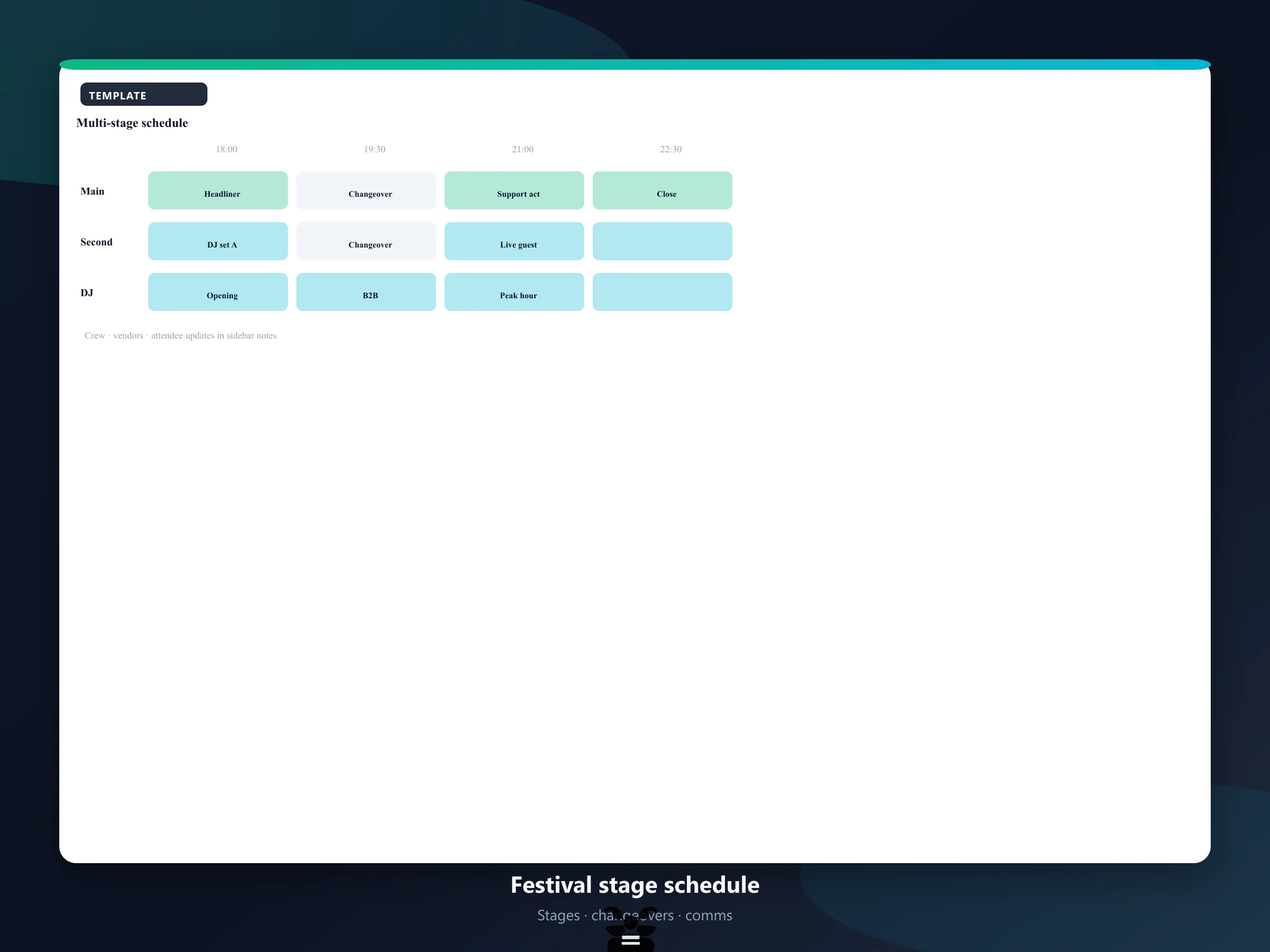 Multi-stage festival schedule template preview