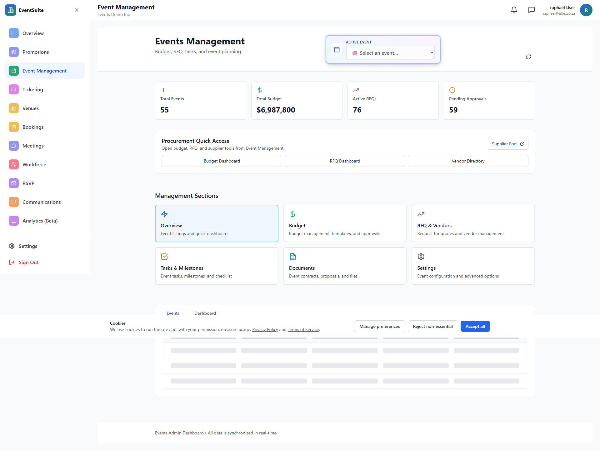 Event Management guide screenshot